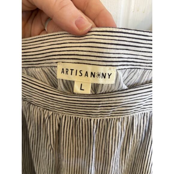 Linen Blend Square Neck Vertical Striped Top Sz Large Coastal Nautical Resort - Picture 6 of 6